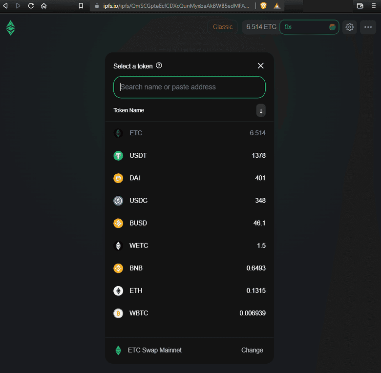 ETC Swap Assets